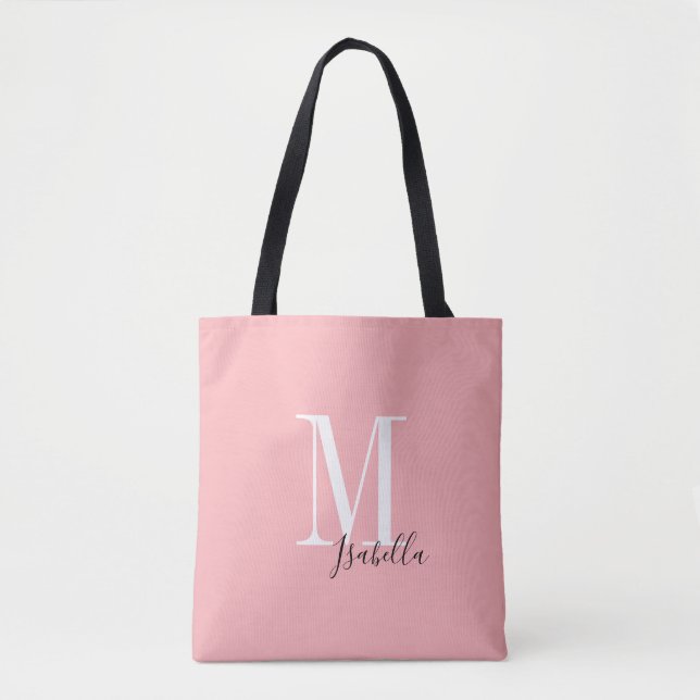 Bolsa Tote Nome simples personalizado e cor-de-rosa monograma (Frente)