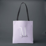 Bolsa Tote Nome simples personalizado e monograma roxo<br><div class="desc">Monograma personalizado moderno elegante e sacos de tote em preto,  branco e lavanda,  cor roxa,  simples e na moda. Presentes de noiva personalizada de excelente na festa de casamento,  chá de panela ou festa de solteira.  Personalize a cor do plano de fundo com sua escolha.</div>