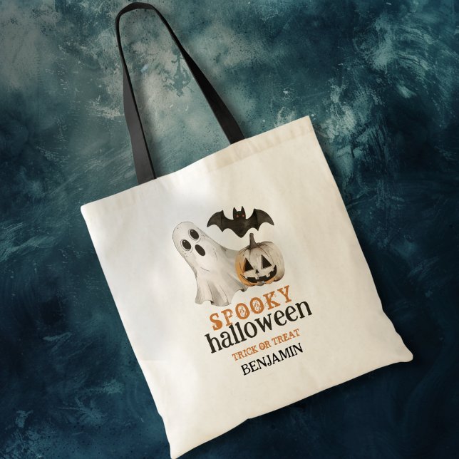 Bolsa Tote Nome Spookin do Halloween Trick ou Treat (Criador carregado)