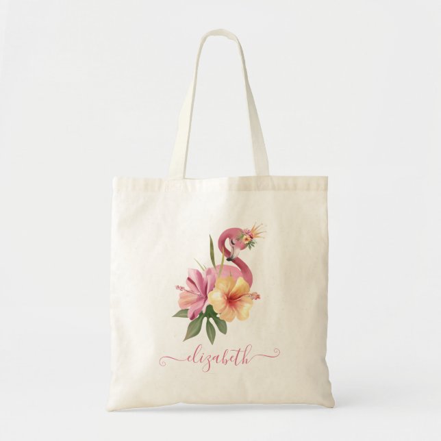 Bolsa Tote Nome tropical da rainha do flamingo (Frente)