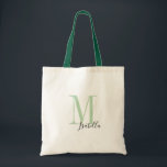 Bolsa Tote Nome verde simples e monograma personalizados<br><div class="desc">Monograma personalizado moderno elegante e sacos de tote de nome em verde e preto,  simples e na moda. Presentes personalizados de noiva de excelente em festa de casamento,  chá de panela ou festa de solteira. Personalize o monograma ou o nome com sua escolha de cor e fonte.</div>