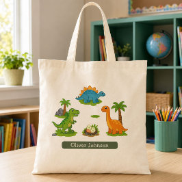 Bolsa Tote Nomes de Crianças Dinossauros Fofos Escola