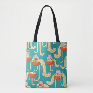 Bolsa Tote Noodles Engraçado Gatos Turquesa Fundo