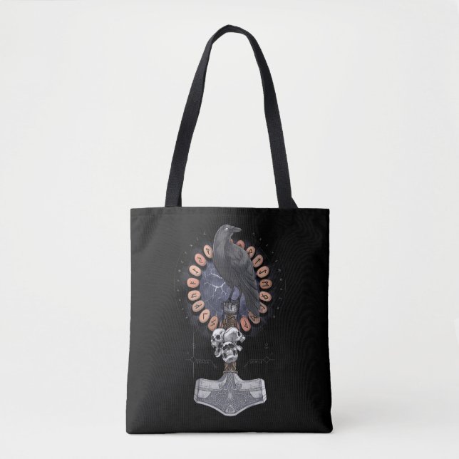 Bolsa Tote Norse Viking Raven Hammer (Frente)