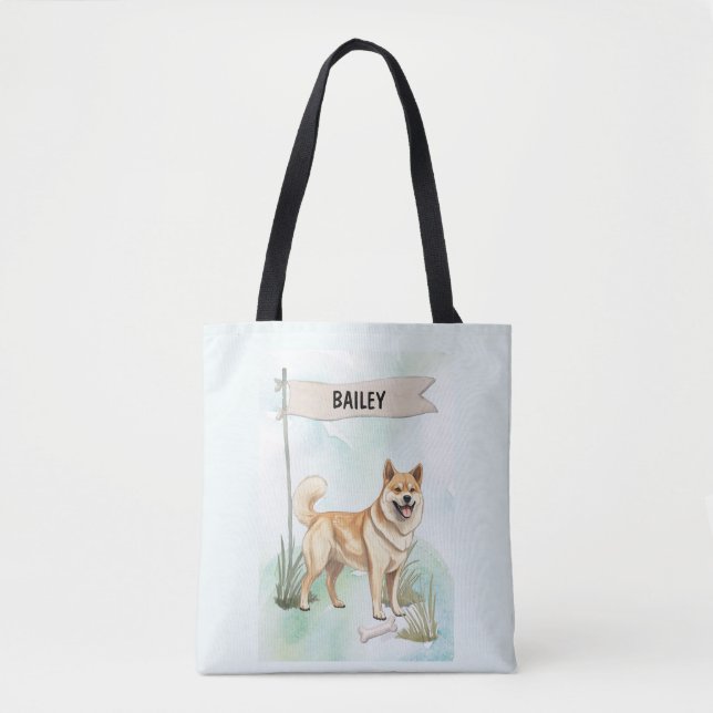 Bolsa Tote Norwegian Buhund Watercolor Personalized Dog (Frente)