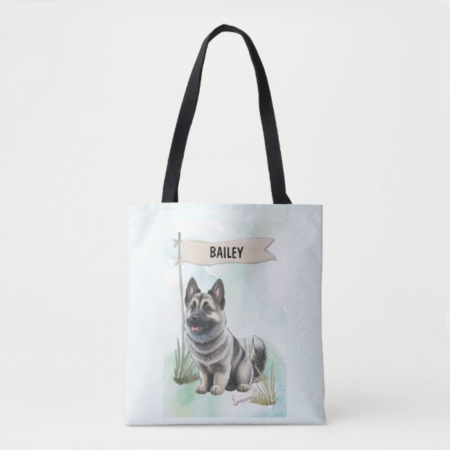 Bolsa Tote Norwegian Elkhound Watercolor Personalized Dog (Frente)