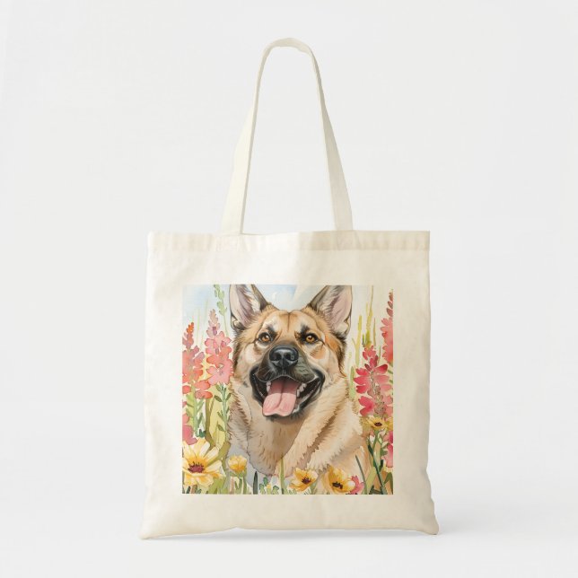 Bolsa Tote Norwegian Elkhound Watercolor Tote Bag (Frente)