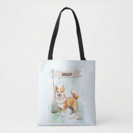 Bolsa Tote Norwegian Lundehund Watercolor Personalized Dog
