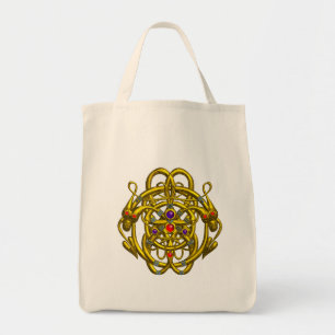 BOLSA TOTE NÓS CELTICOS DOURADOS COM DRAGÕES GÊMEOS