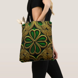 BOLSA TOTE NÓS CELTICOS VERDES E DOURADOS IRLANDESES