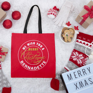 Bolsa Tote Nós Desejamos um Feliz Natal Nome Personalizado
