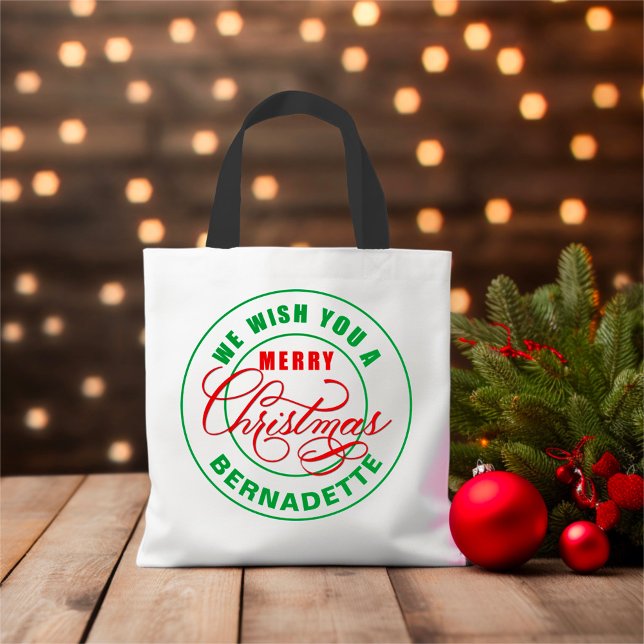 Bolsa Tote Nós Desejamos Um Feliz Natal Nome Personalizado (Criador carregado)