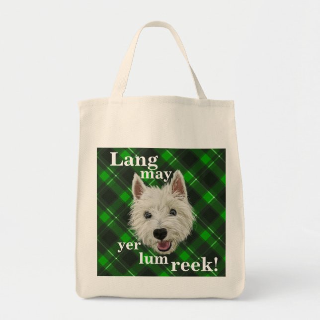 Bolsa Tote Nós, Westie.Lang May Yer Lum Reek! (Frente)
