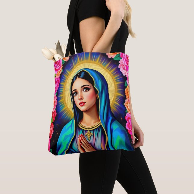 Bolsa Tote Nossa Senhora de Guadalupe Orando Virgem Maria Div (Close Up)