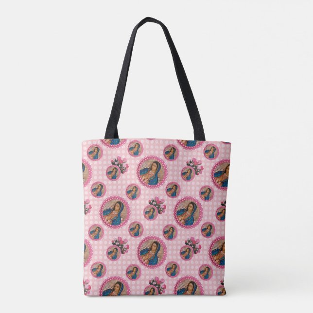 Bolsa Tote Nossa Senhora de Guadalupe Rosas Rosa (Verso)