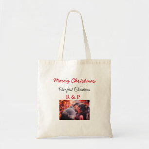 Bolsa Tote Nosso primeiro Natal adicione nome foto casamento 
