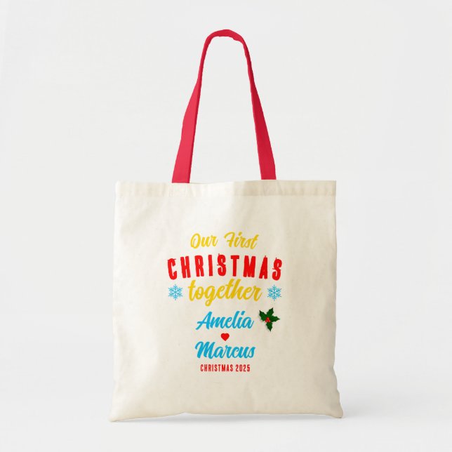 Bolsa Tote Nosso Primeiro Natal Juntos Com Flocos De Neve (Frente)