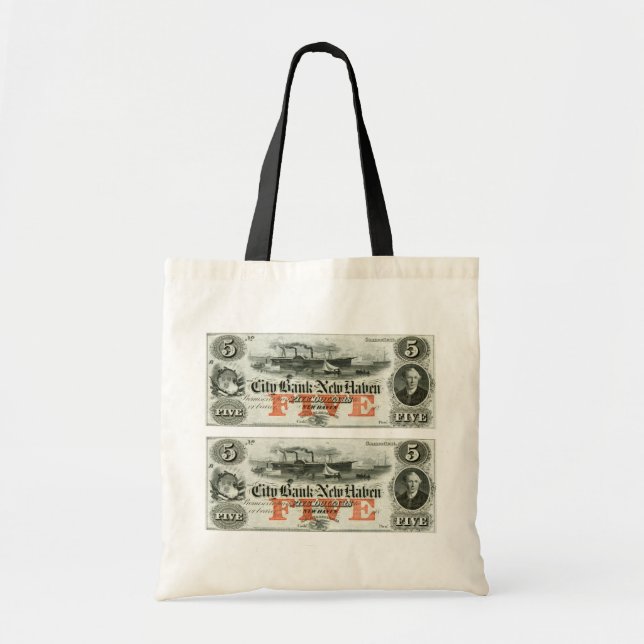 Bolsa Tote Nota de 5 Dólares em New Haven 1855 (Frente)