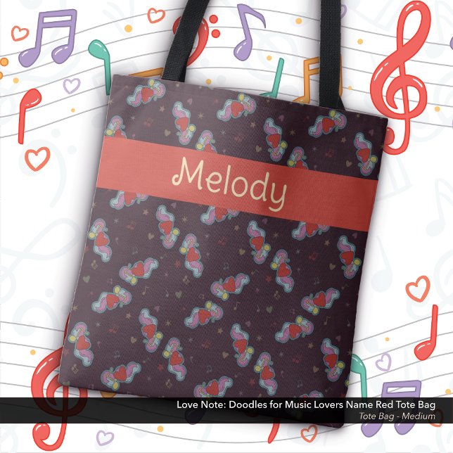 Bolsa Tote Nota de Amor: Doodles para Music Lovers Name Red (Love Note: Doodles for Music Lovers Tote Bag: Personalized with Your Name - Red)