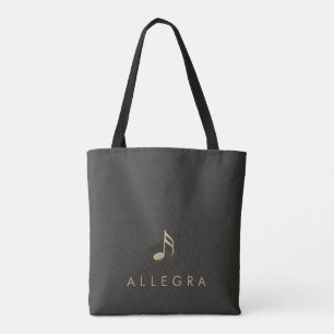 Bolsa Tote Nota de Música Dourada Personalizada Elegante