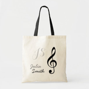 Bolsa Tote nota g-clef preta personalizada e na moda