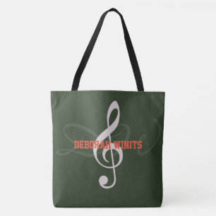Bolsa Tote nota musical com nome em hunter green