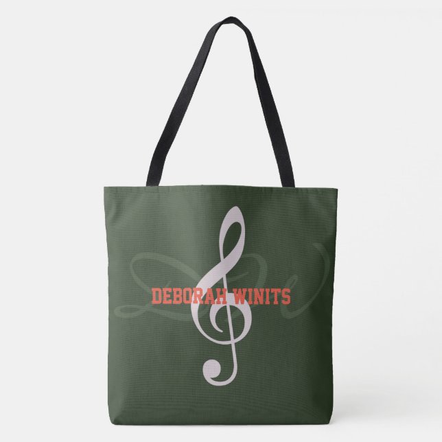 Bolsa Tote nota musical com nome em hunter green (Frente)