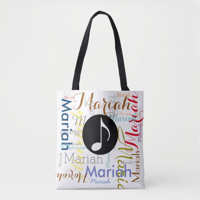 Bolsa Tote nota musical com nomes coloridos (Frente)