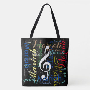 Bolsa Tote nota musical e nomes coloridos, preto