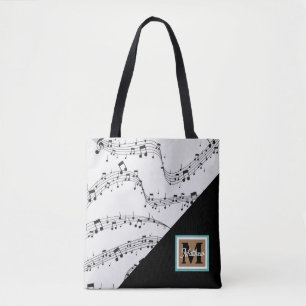 Bolsa Tote nota musical preto e branco Monograma músico