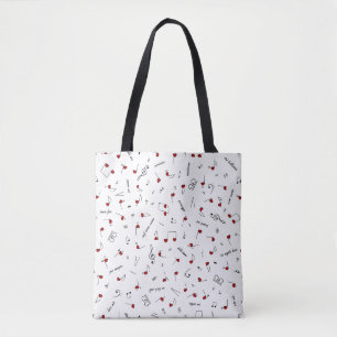 Bolsa Tote Notas de Amor Coração Vermelho Notação Musical