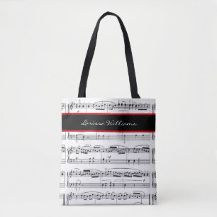 Bolsa Tote Notas de música B/W com nome, personalizadas