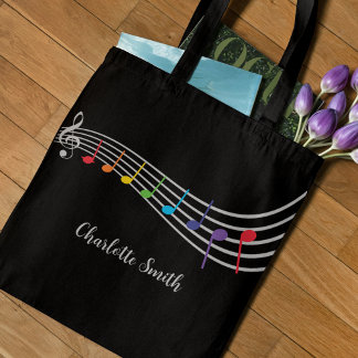 Bolsa Tote Notas de música com nome personalizado do professo