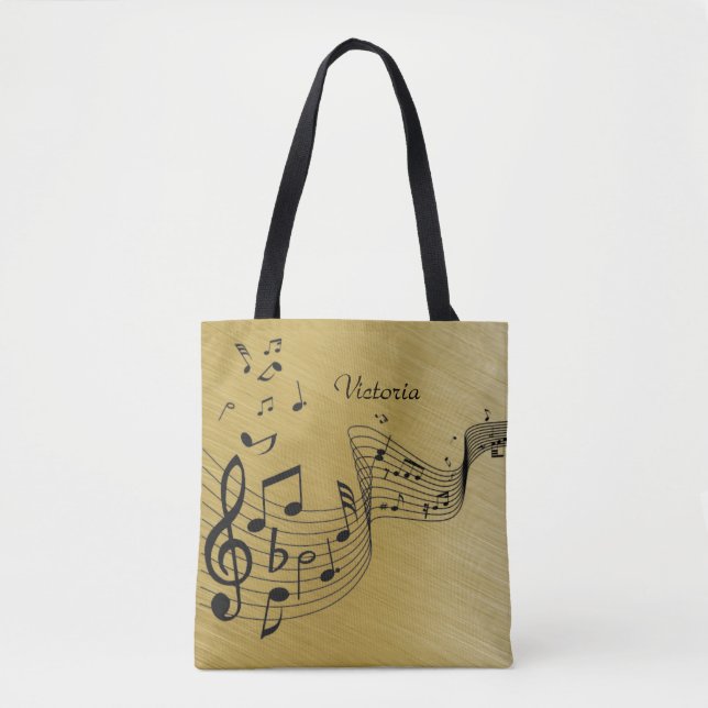 Bolsa Tote Notas de Música Douradas (Frente)