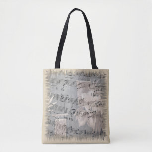 Bolsa Tote Notas de Música Elegantes em Azul e Bege