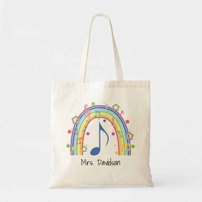 Bolsa Tote Notas Musicais Coloridas Presente Professores Arco (Frente)