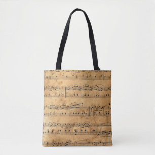 Bolsa Tote Notas Musicais de Estilo Envelhecido com Fundo de