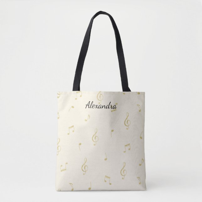 Bolsa Tote Notas Musicais de Ouro Branco   (Frente)