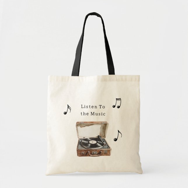 Bolsa Tote Notas Musicais de Tocador de Discos (Frente)