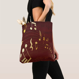 Bolsa Tote Notas Musicais Douradas Elegantes