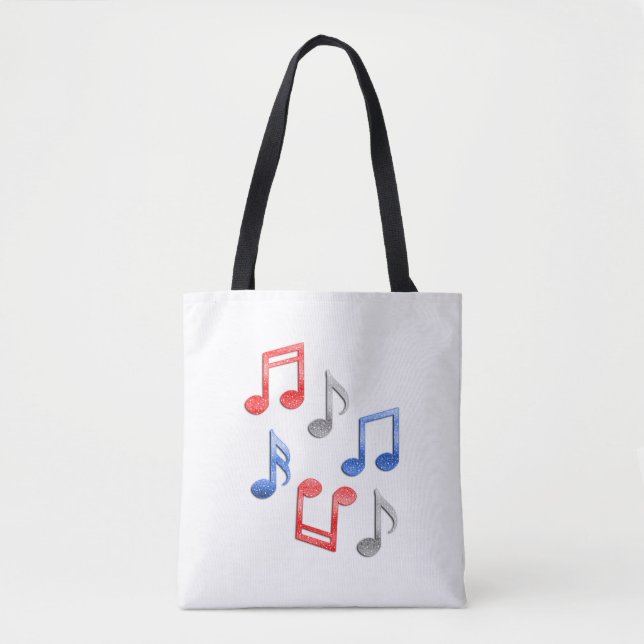 Bolsa Tote Notas Musicais em Red Silver e Blue Glitter (Frente)