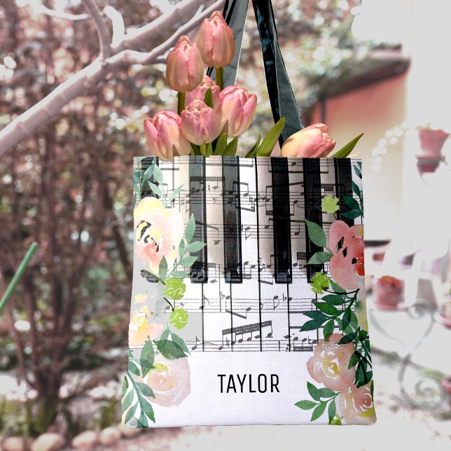 Bolsa Tote notas musicais florais piano (Criador carregado)