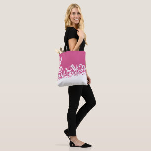 Bolsa Tote Notas Musicais Mumbidas Rosa-Quente e Branco