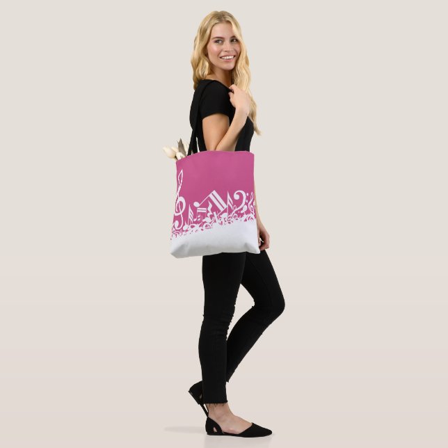 Bolsa Tote Notas Musicais Mumbidas Rosa-Quente e Branco (No(a) Modelo)