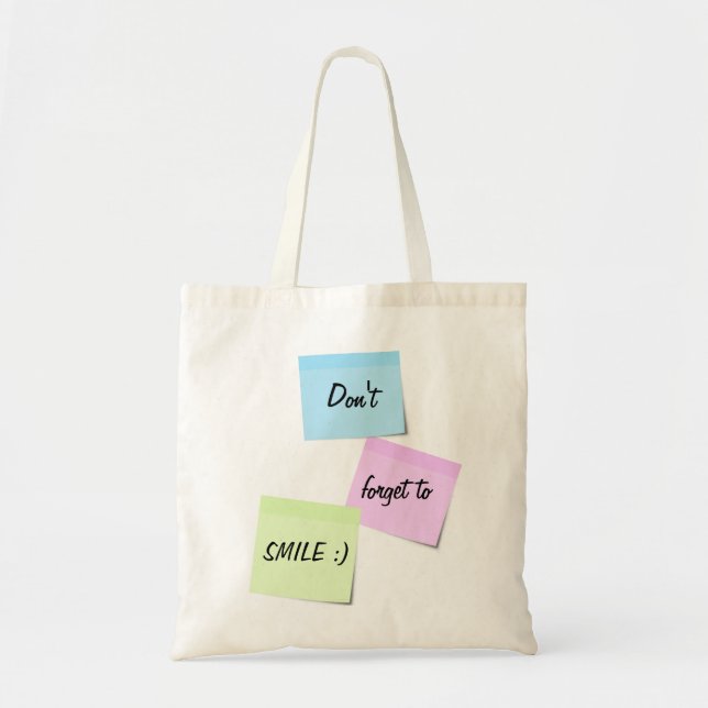 Bolsa Tote Notas pegajosas Cores pastosas bonitas Texto sorri (Frente)