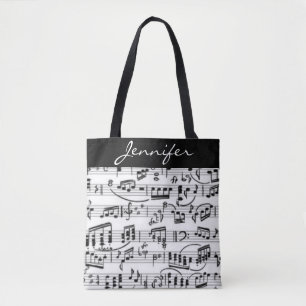 Bolsa Tote Notas pretas & brancas da música