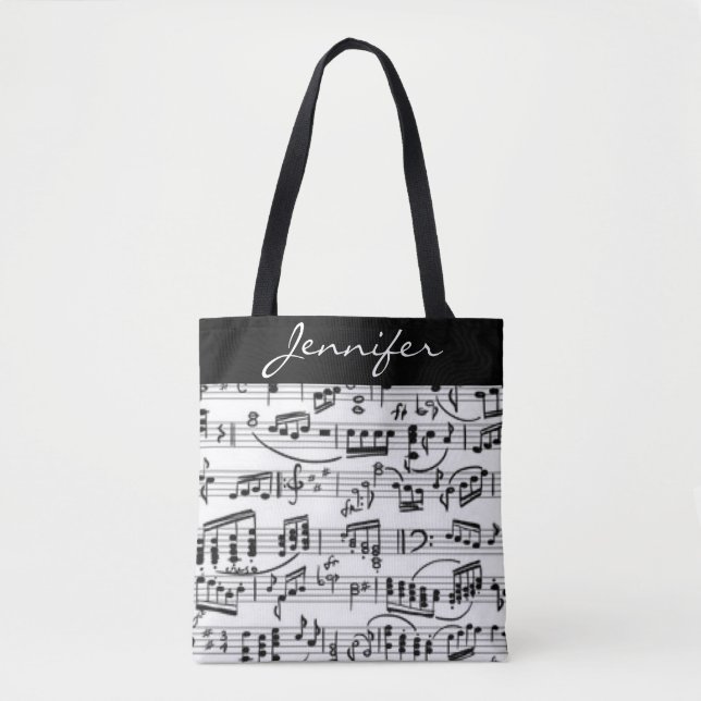 Bolsa Tote Notas pretas & brancas da música (Frente)