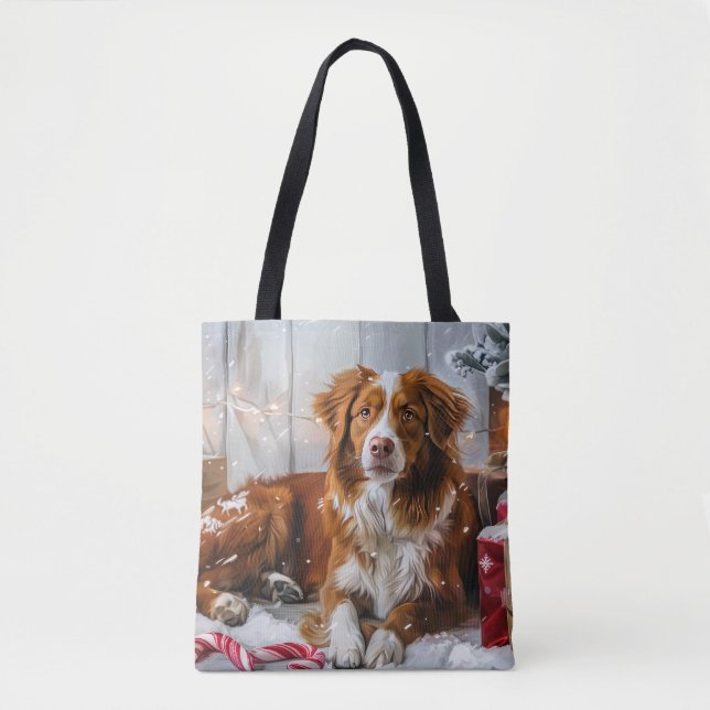 Bolsa Tote Nova Escócia Duck Toller Cachorro Festivo (Frente)