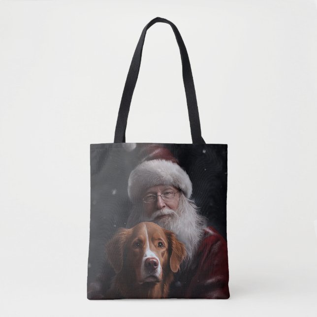 Bolsa Tote Nova Escócia Duck Toller Com Papai Noel Festivo (Frente)