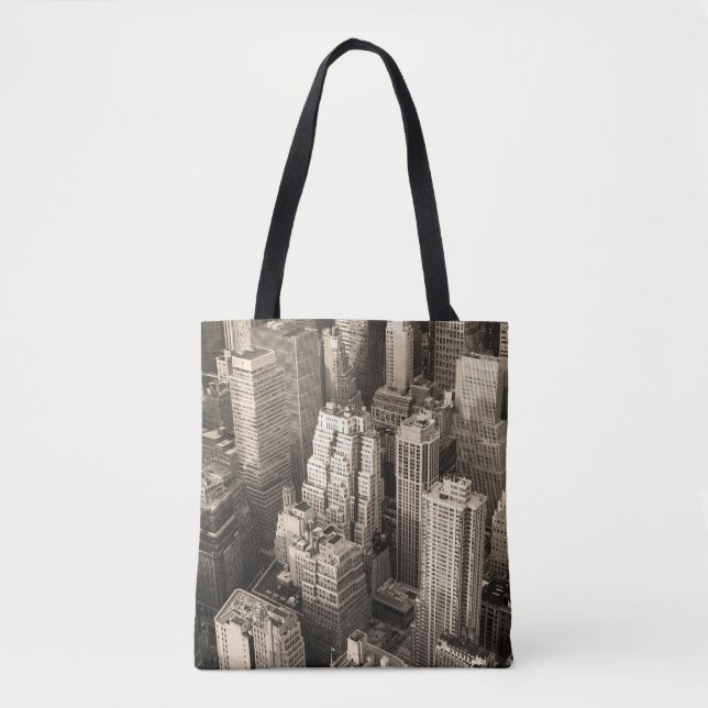 Bolsa Tote Nova Iorque Manhattan - skyline aerial preto  (Frente)